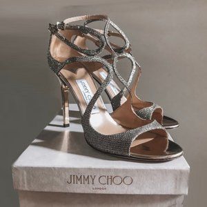 Jimmy Choo Women's 38 Metallic Lang Textured-lamé Sandals Heels in light bronze